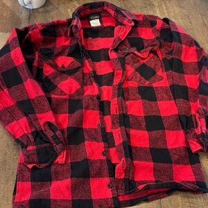 CQR Men's Red and Black‎ Plaid Casual Button Down Shirt